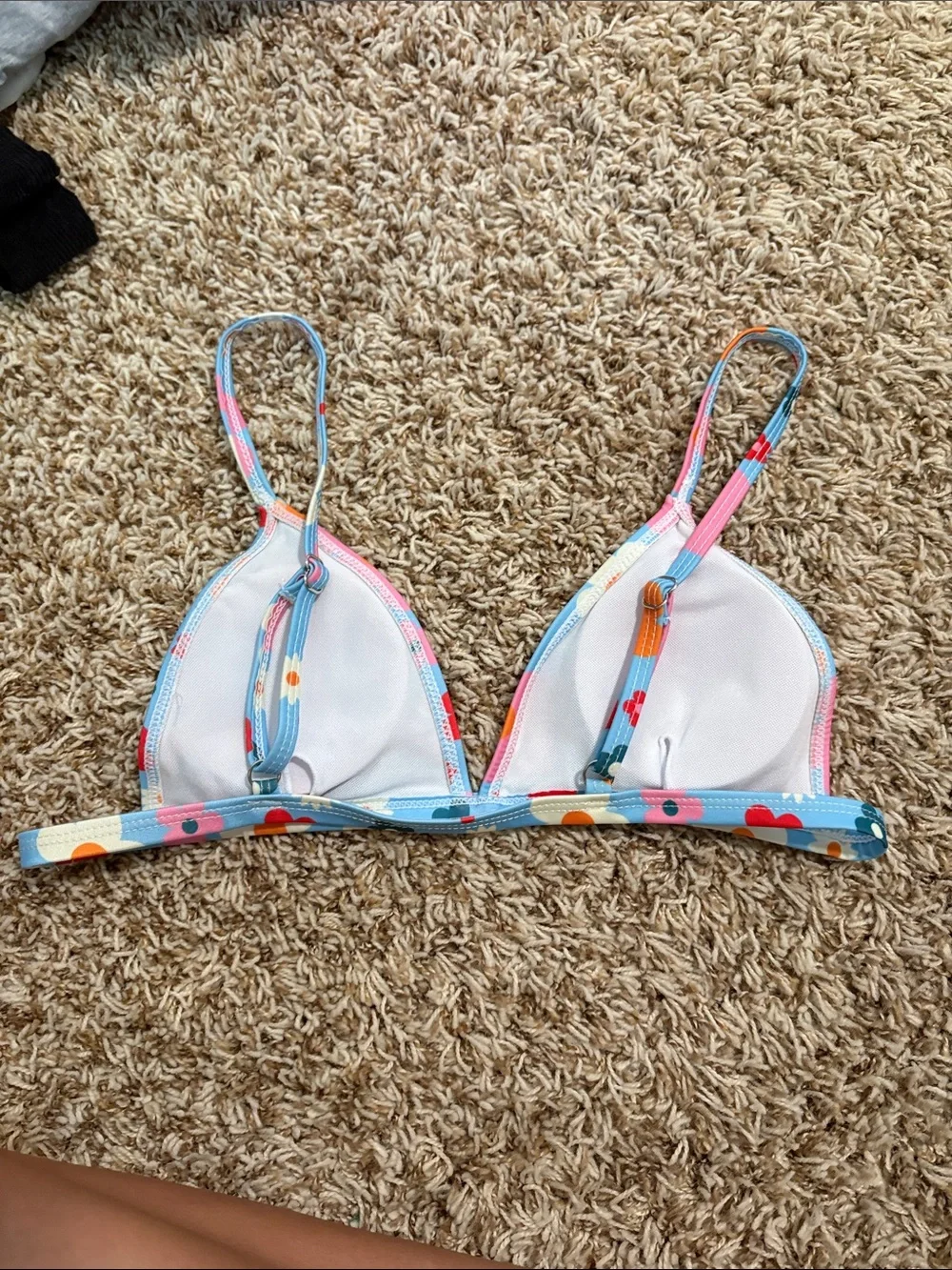 SHEIN Blue Floral Triangle Bikini Top with Pink & Red Accents